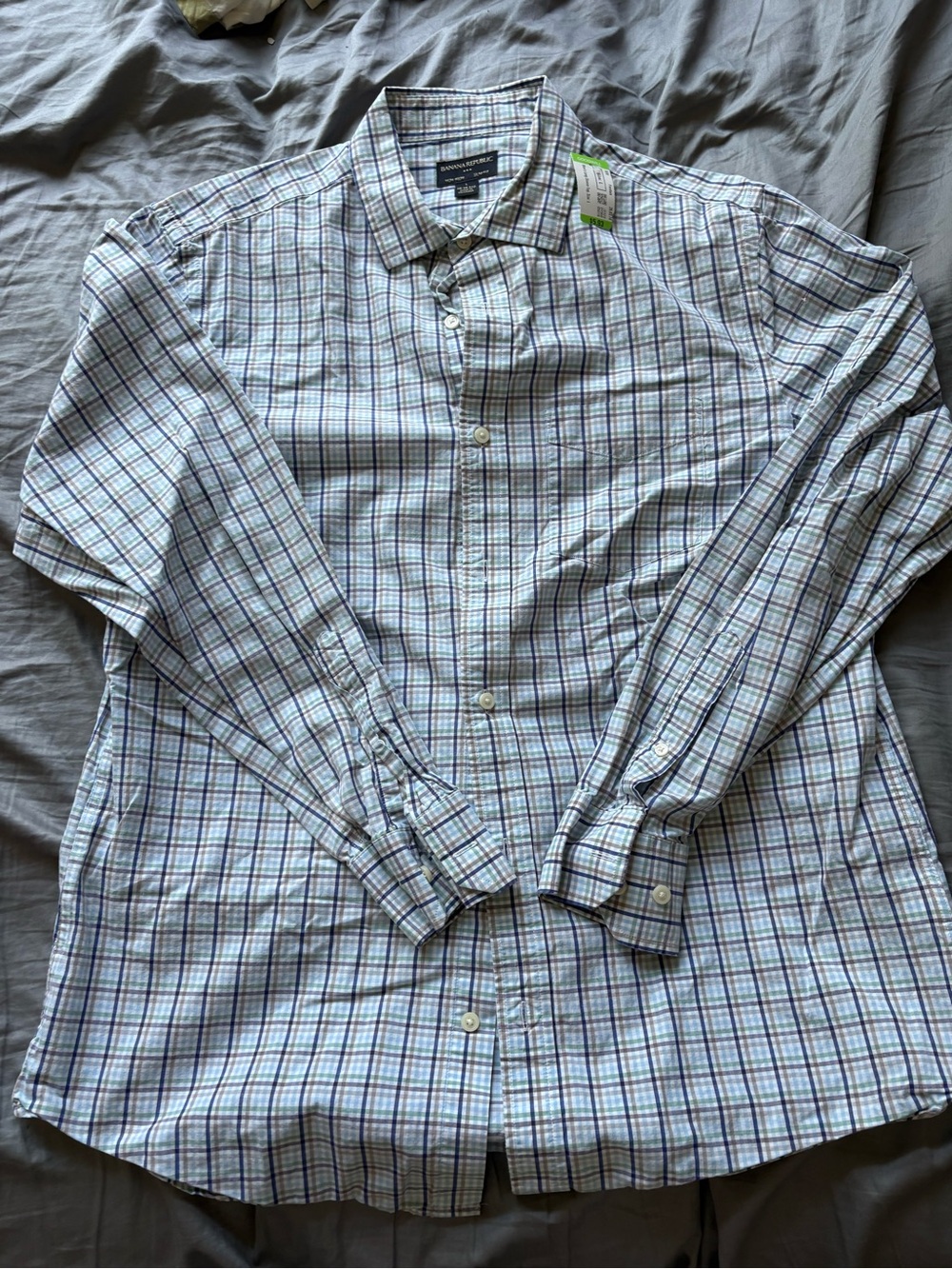 Banana Republic Men’s Light Blue and White Plaid Dress Shirt